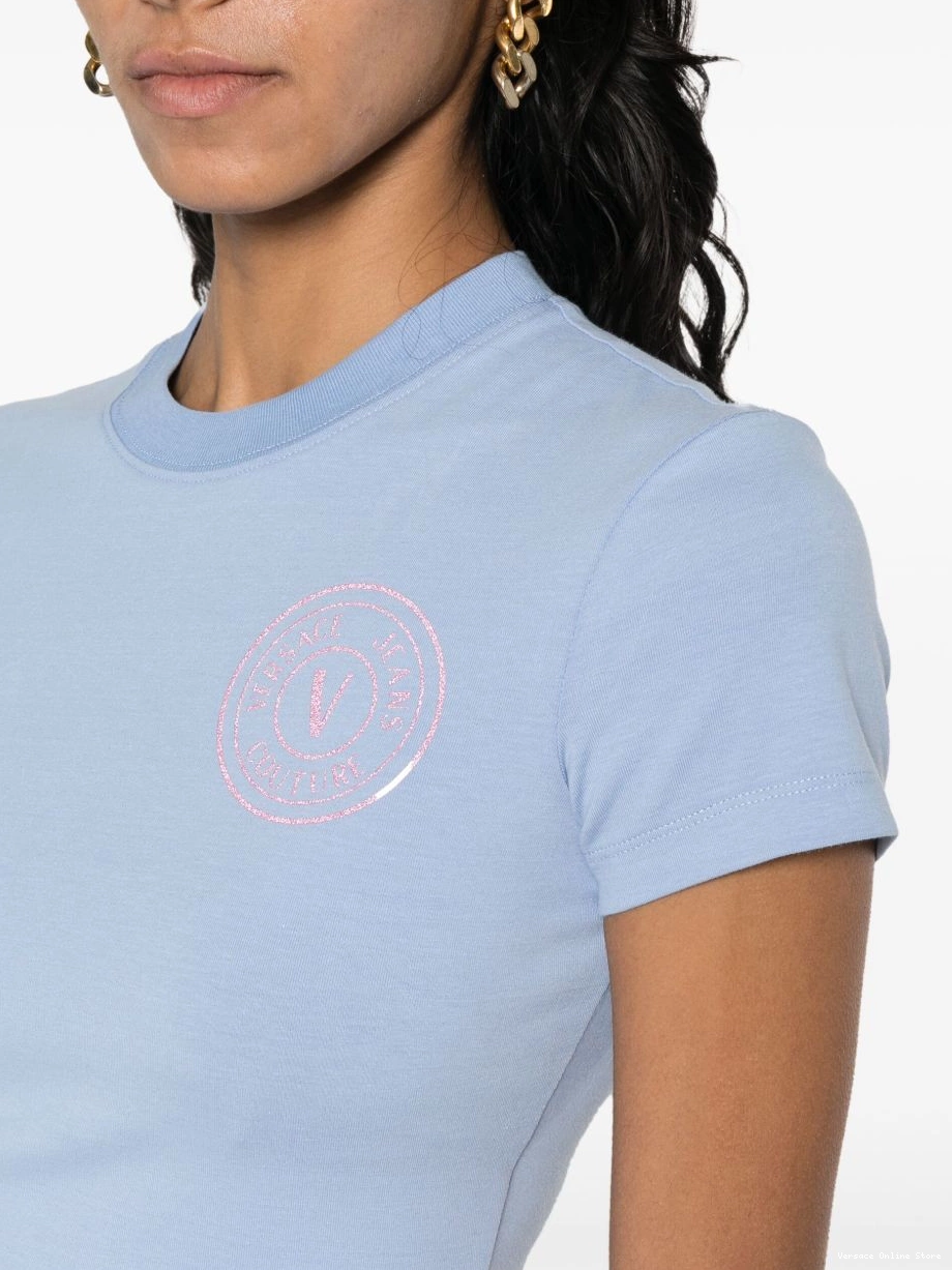 Cheap T-shirt cotton Women glitter-logo Versace Jeans cropped Couture 0805